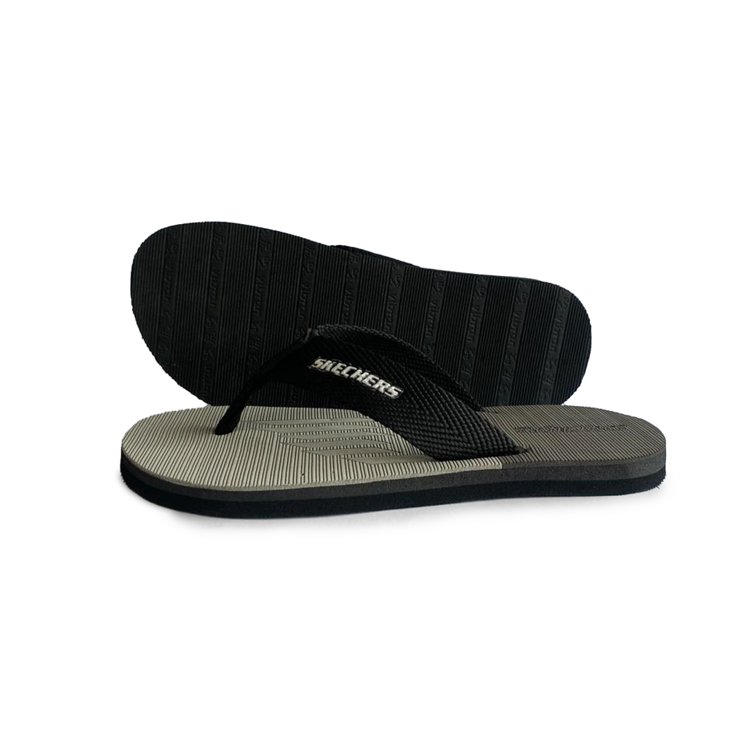 S-K-E-C-H-E-R-S Gray Cross Slippers.