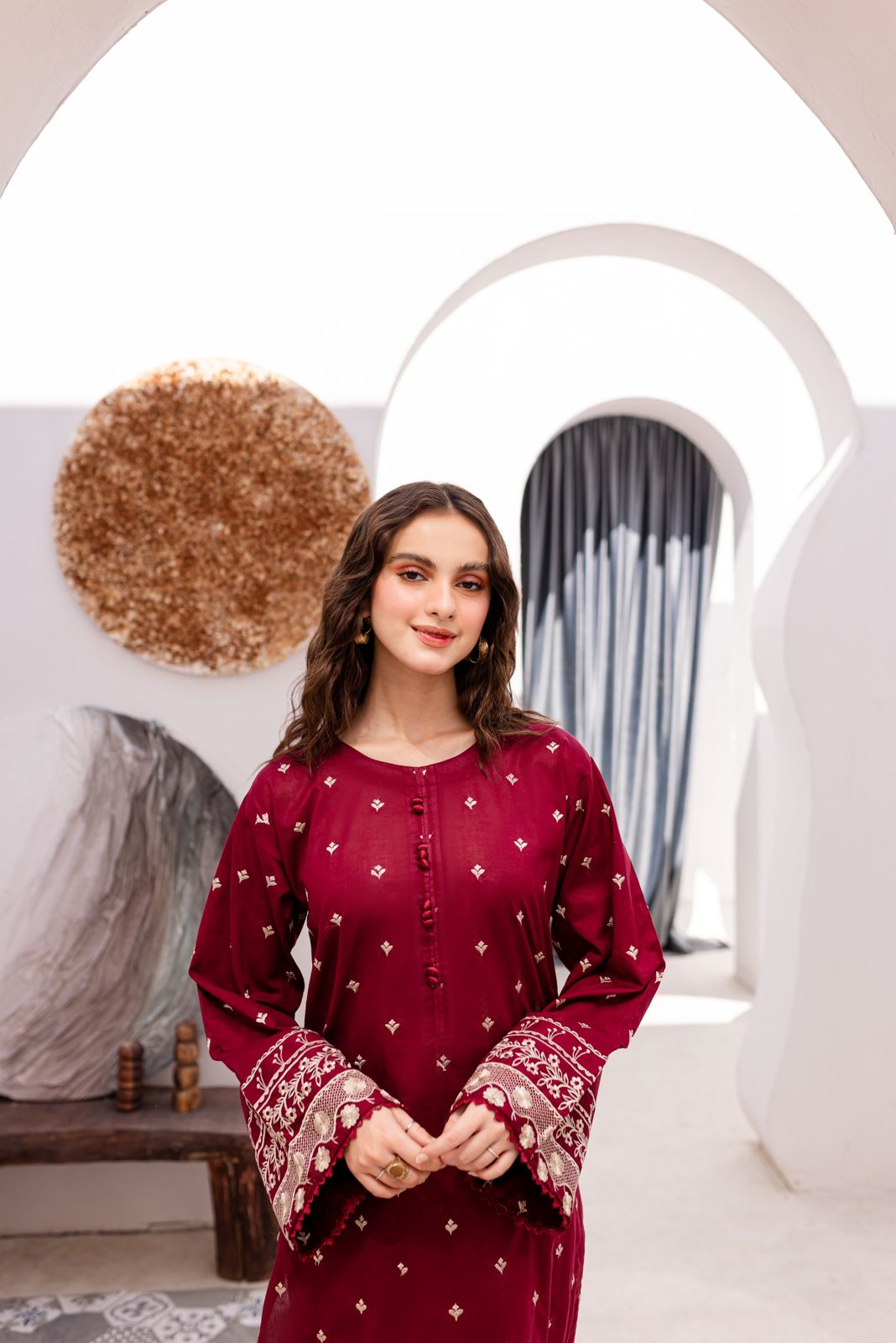 Pop Garnet 2-Piece Embroidered Lawn Ensemble