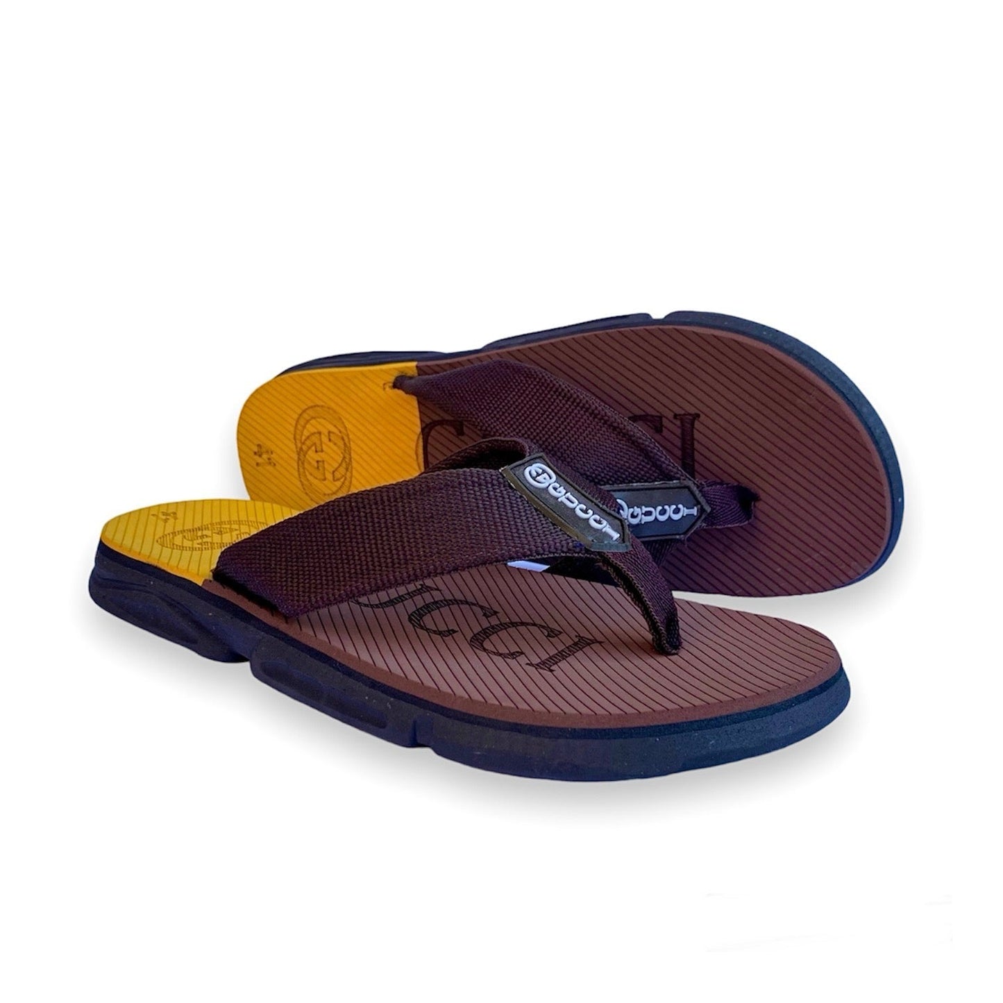 G-U-C-C-I High Sole Slippers (Brown and Yellow)