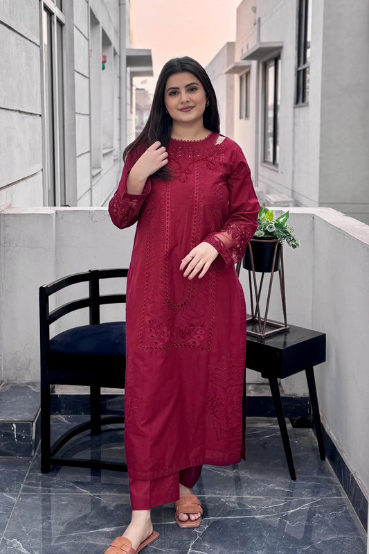 Maroon Chickankari 2 Piece Suit Elegance Redefined