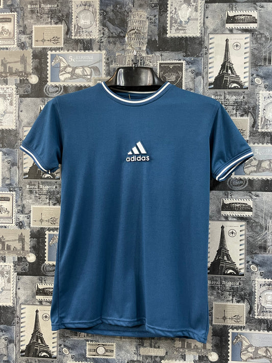 A-d-d-i-d-a-sEmbossed Logo Imported Cotton T-Shirt (Blue)