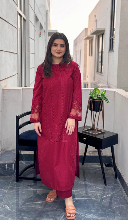 Maroon Chickankari 2 Piece Suit Elegance Redefined