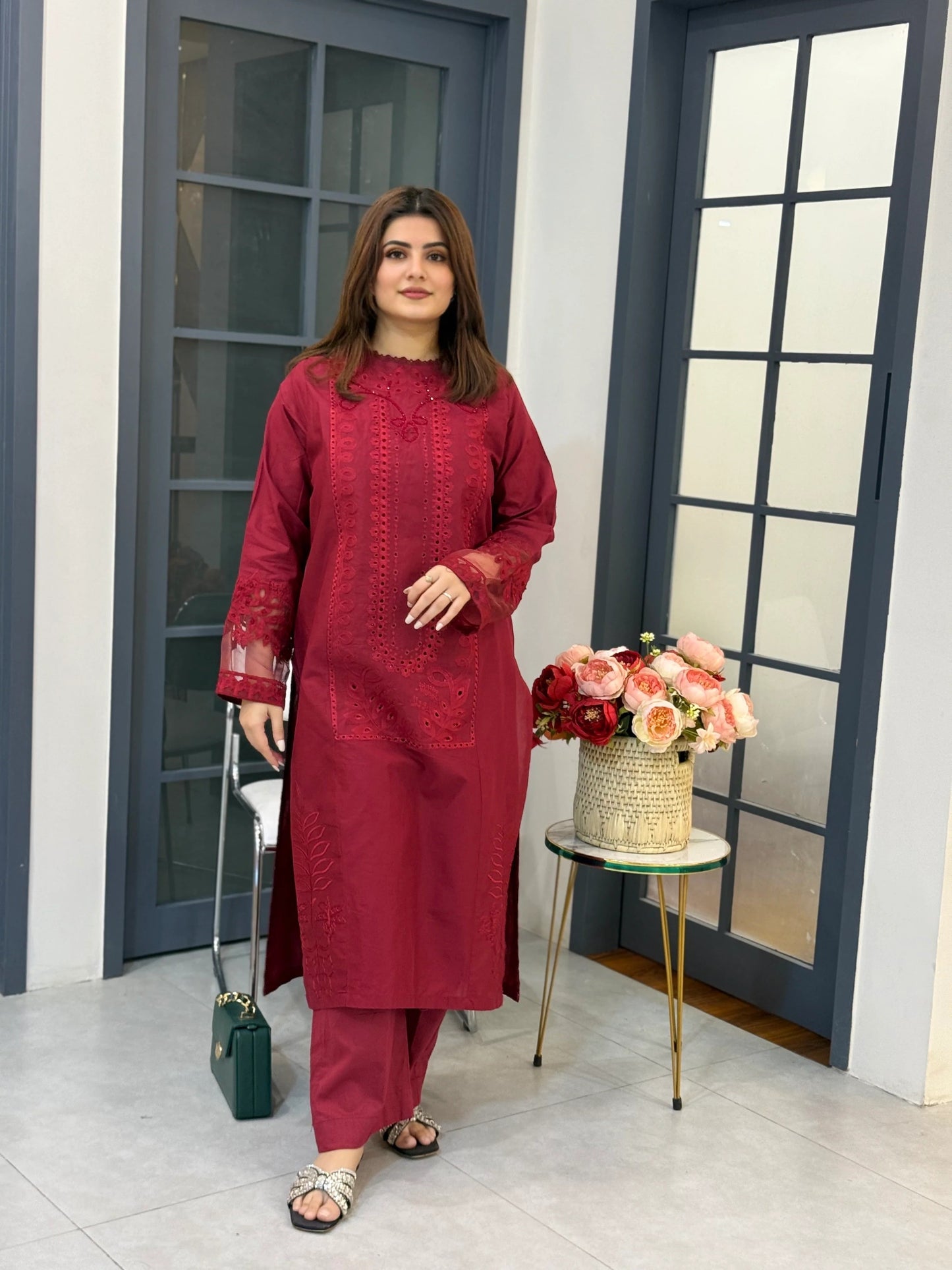 Maroon Chickankari 2 Piece Suit Elegance Redefined